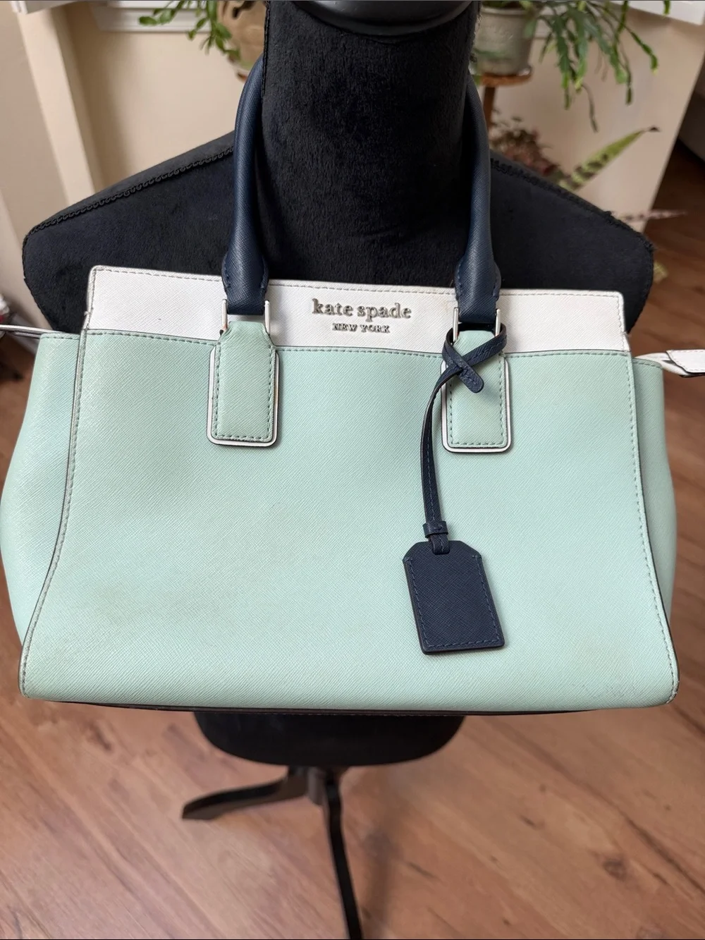 kate spade Mint, White & Navy Saffiano Satchel